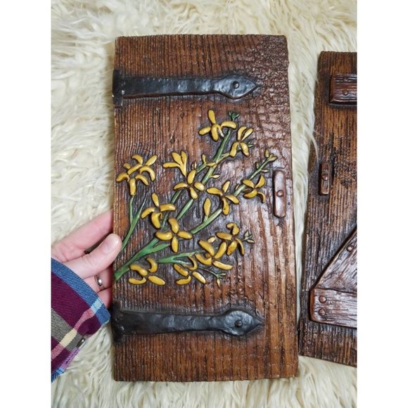 Vtg 70s Terrestone Garden Gate with Wildflowers Wall Hangings, Orzeck Decorative - Picture 2 of 7